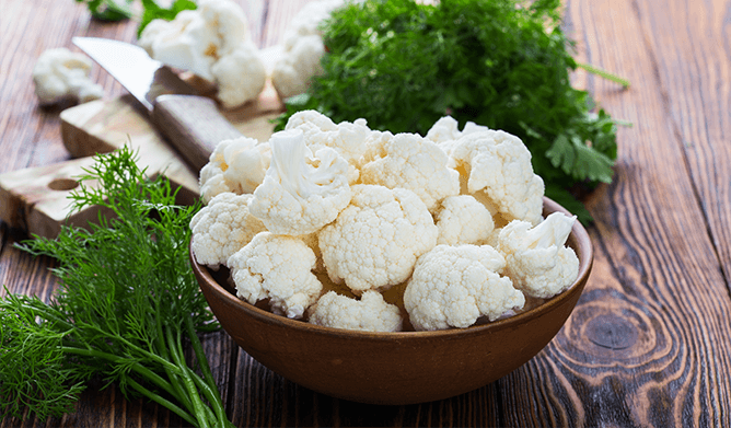  To keep the cauliflower bright white, add a bit of milk to the water with salt while cooking.