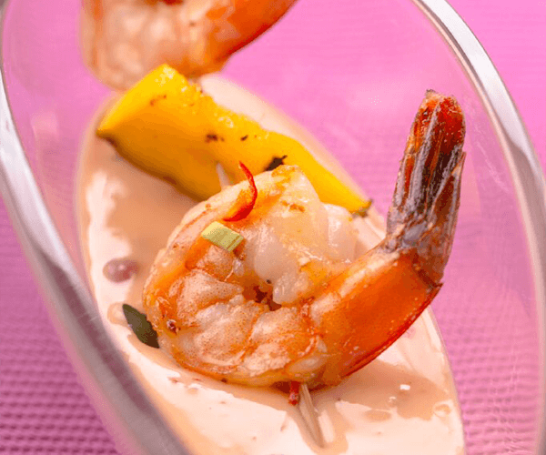 Summer Prawns mango skewers with 1000 Island Dressing